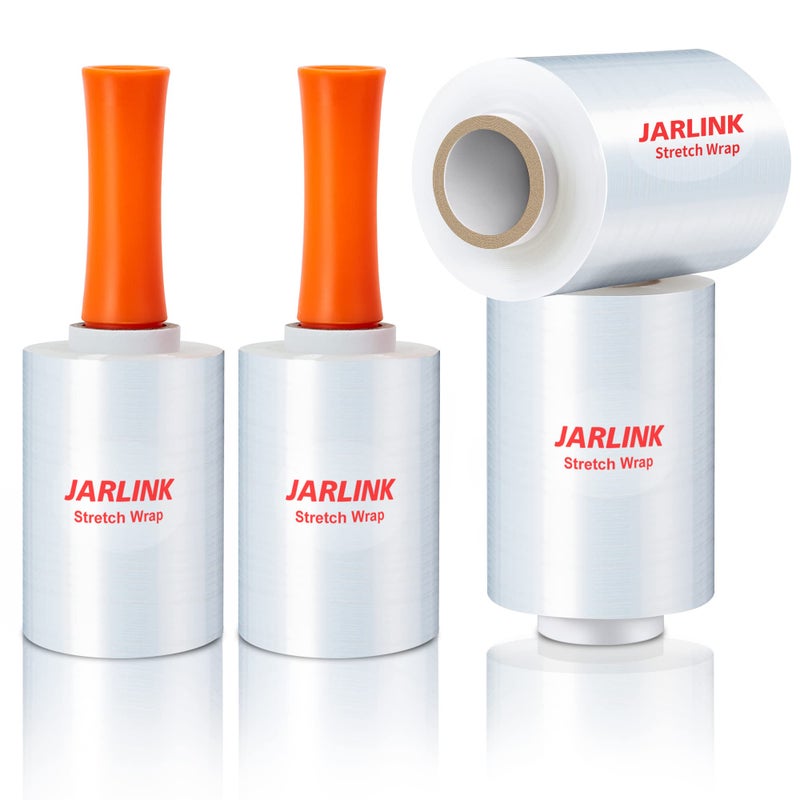 JARLINK 4 Pack Plastic Film Roll with Plastic Handles, 60 Gauge Thick, 5"" x 1000ft Plastic Pallet Film, Industrial Strength Stretch up to 500% Stretch for Moving, Packing, Wrapping, and Shipping - Image 1